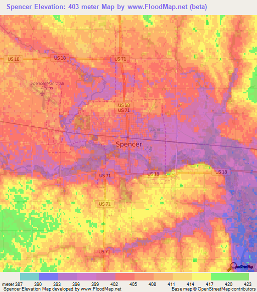 Spencer,US Elevation Map