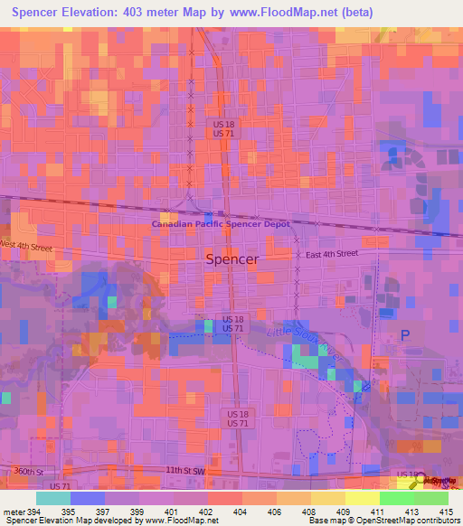 Spencer,US Elevation Map