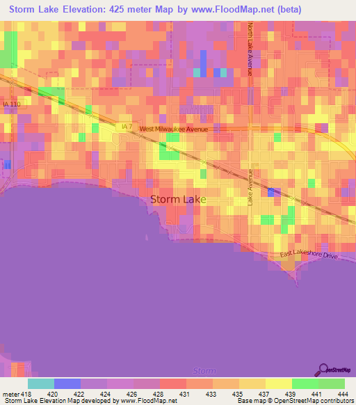 Storm Lake,US Elevation Map