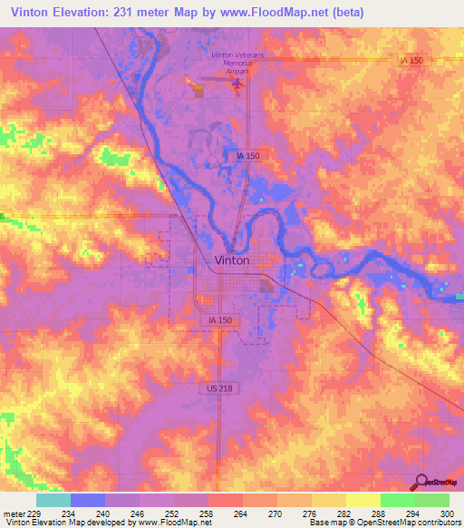 Vinton,US Elevation Map