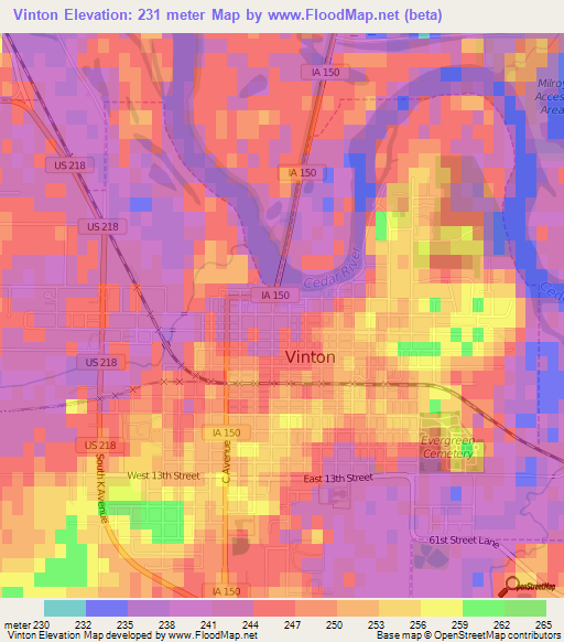 Vinton,US Elevation Map