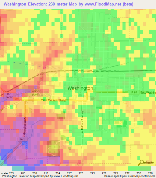 Washington,US Elevation Map