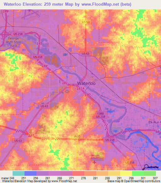 Waterloo,US Elevation Map