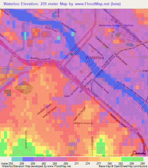 Waterloo,US Elevation Map