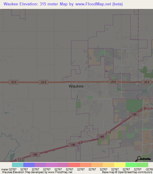 Waukee,US Elevation Map