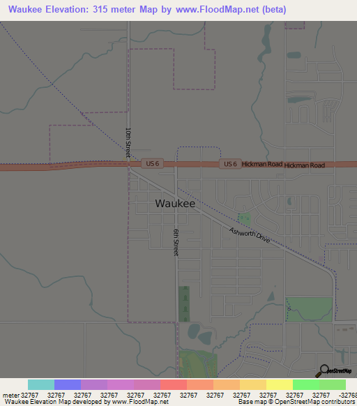 Waukee,US Elevation Map