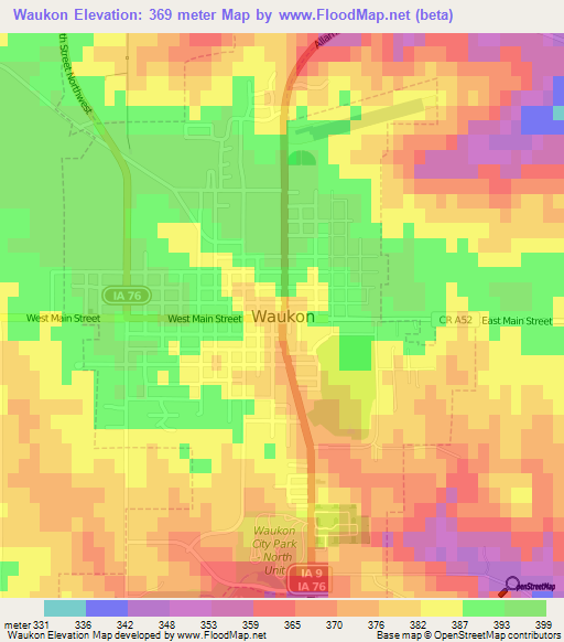 Waukon,US Elevation Map