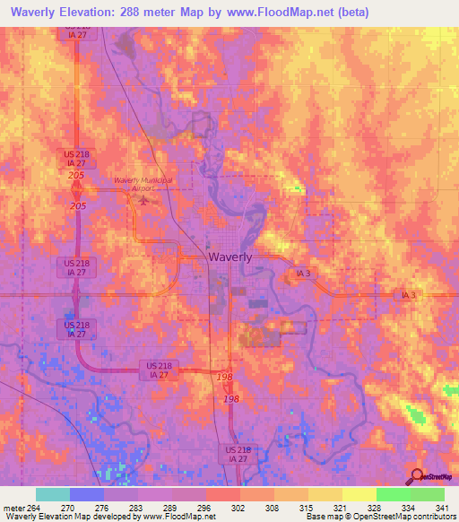 Waverly,US Elevation Map