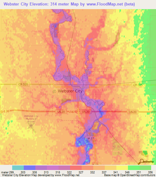 Webster City,US Elevation Map