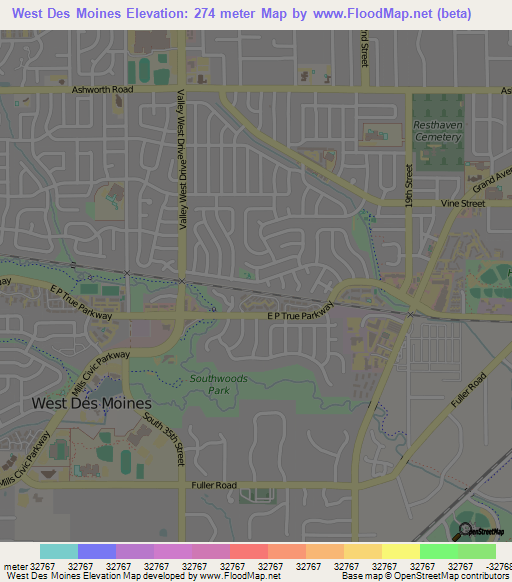 West Des Moines,US Elevation Map