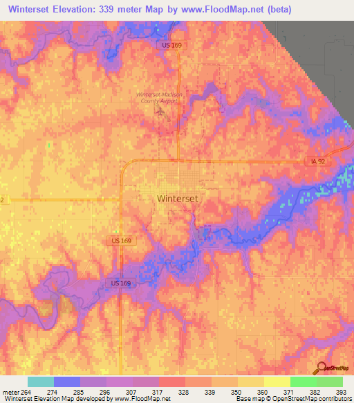 Winterset,US Elevation Map