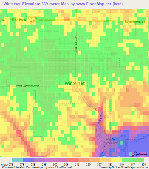 Winterset,US Elevation Map