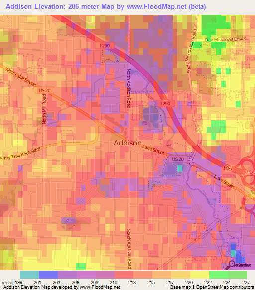 Addison,US Elevation Map