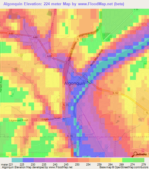 Algonquin,US Elevation Map