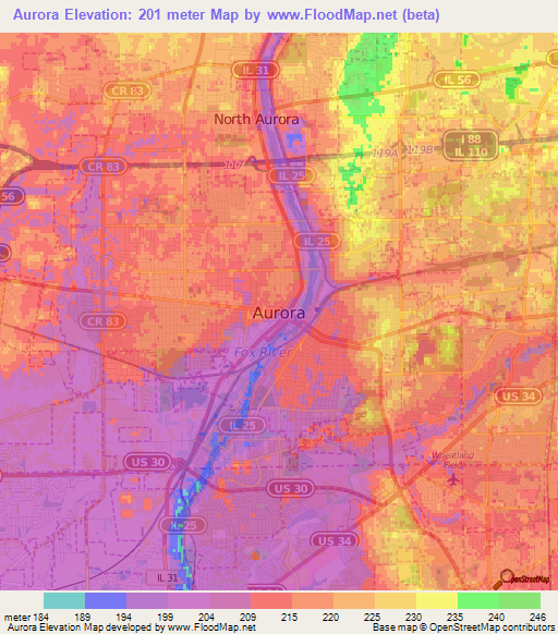 Aurora,US Elevation Map