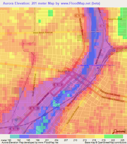 Aurora,US Elevation Map