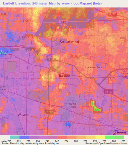 Bartlett,US Elevation Map