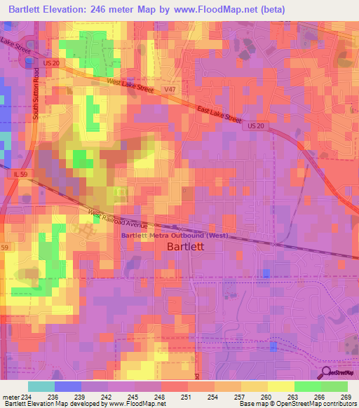 Bartlett,US Elevation Map