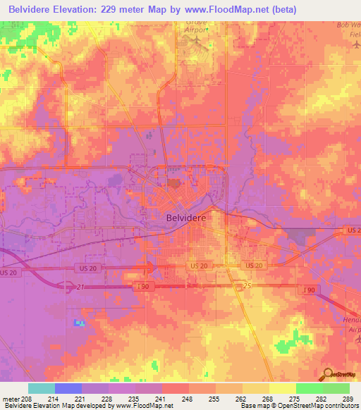 Belvidere,US Elevation Map