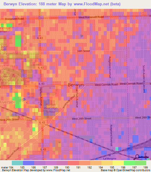 Berwyn,US Elevation Map