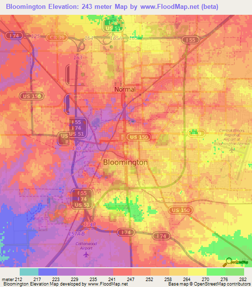 Bloomington,US Elevation Map