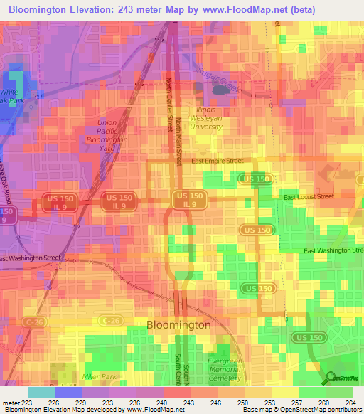 Bloomington,US Elevation Map