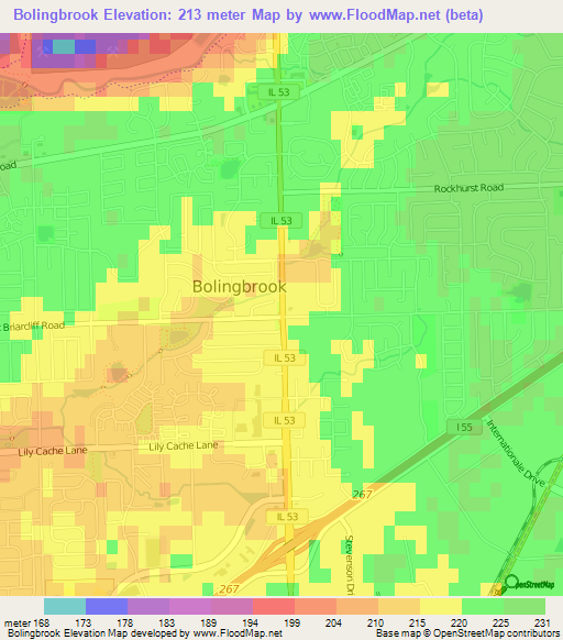 Bolingbrook,US Elevation Map