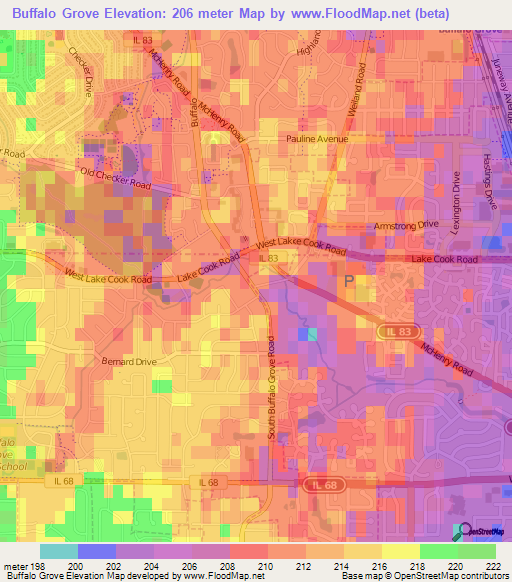 Buffalo Grove,US Elevation Map