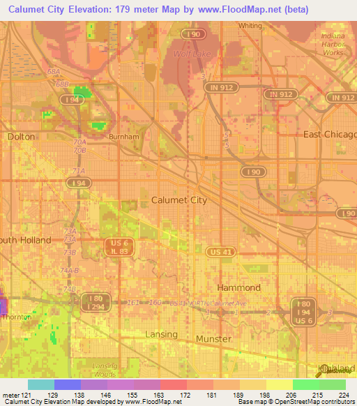 Calumet City,US Elevation Map