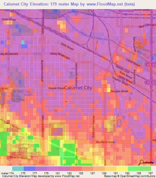 Calumet City,US Elevation Map