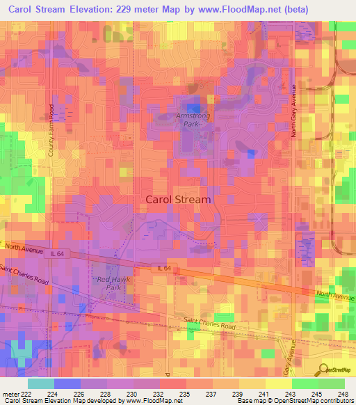 Carol Stream,US Elevation Map