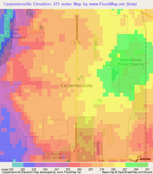 Carpentersville,US Elevation Map