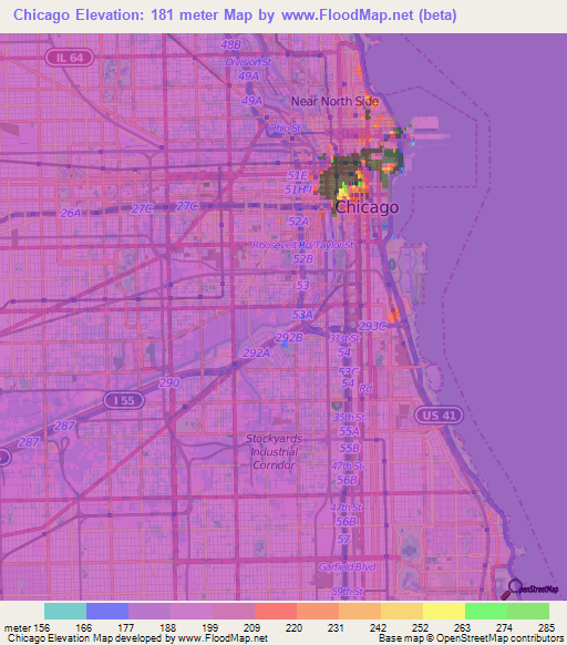 Chicago,US Elevation Map