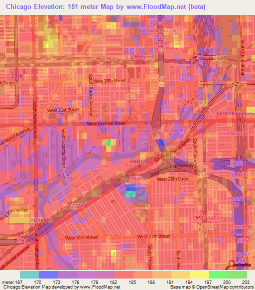 Chicago,US Elevation Map