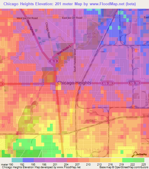 Chicago Heights,US Elevation Map