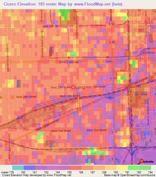 Cicero,US Elevation Map