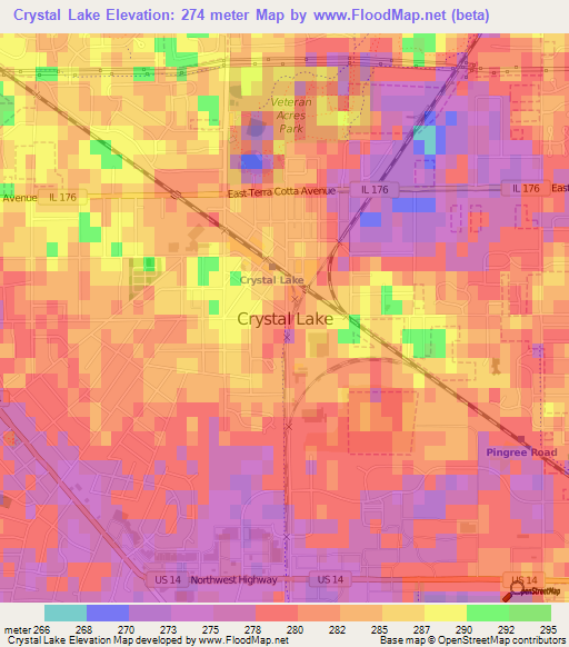 Crystal Lake,US Elevation Map