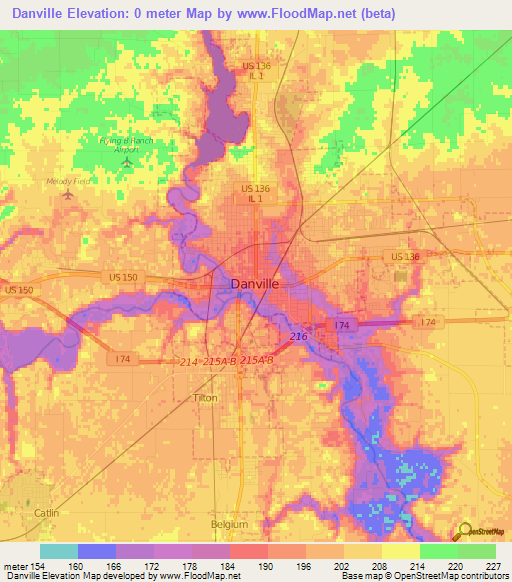 Danville,US Elevation Map