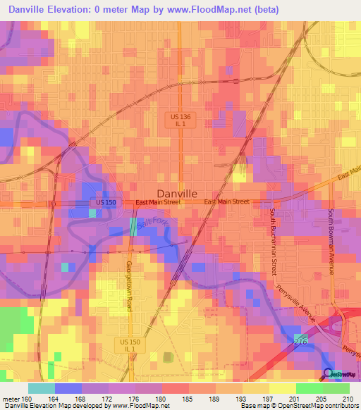 Danville,US Elevation Map