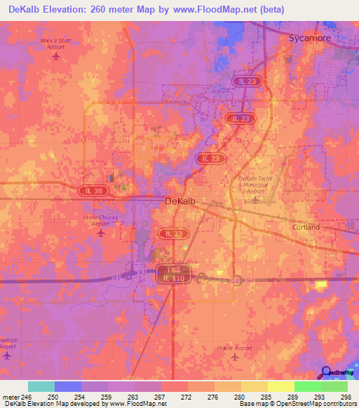 DeKalb,US Elevation Map