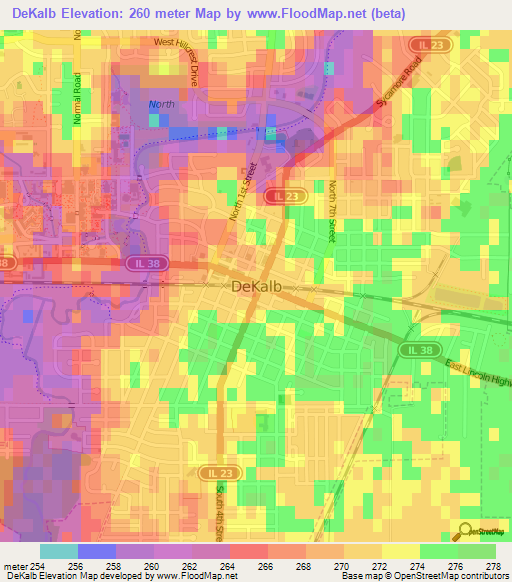 DeKalb,US Elevation Map