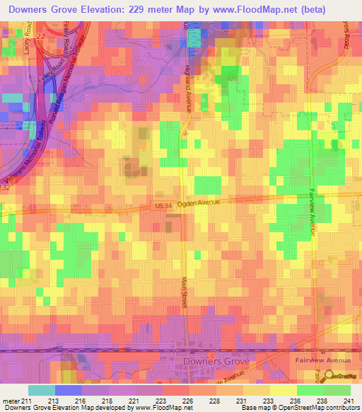 Downers Grove,US Elevation Map