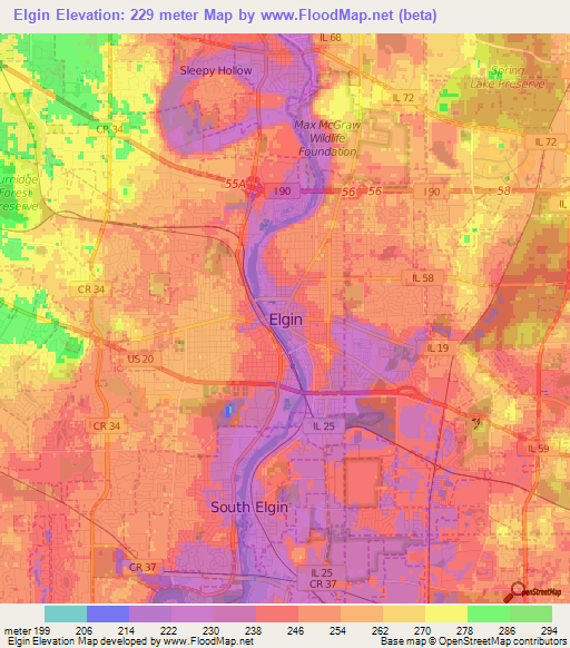 Elgin,US Elevation Map