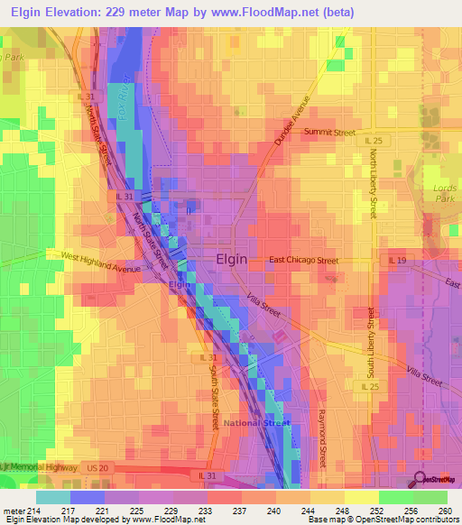 Elgin,US Elevation Map