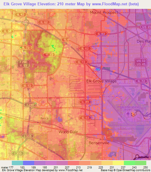 Elk Grove Village,US Elevation Map