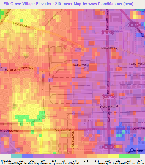 Elk Grove Village,US Elevation Map