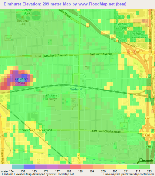 Elmhurst,US Elevation Map