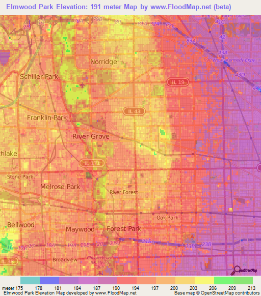 Elmwood Park,US Elevation Map