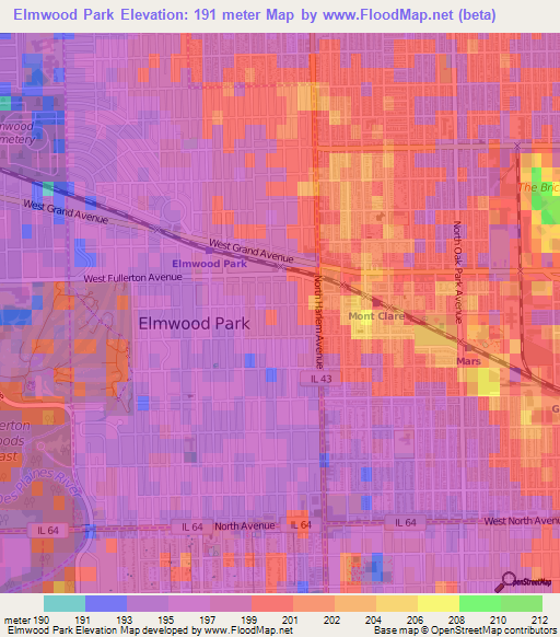 Elmwood Park,US Elevation Map