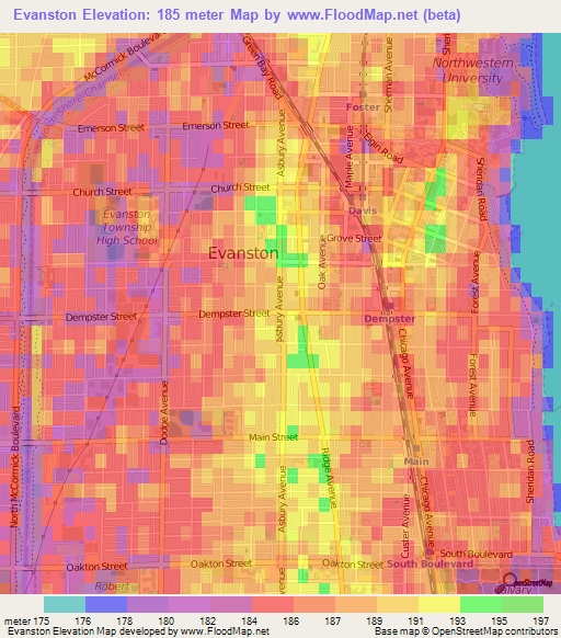 Evanston,US Elevation Map